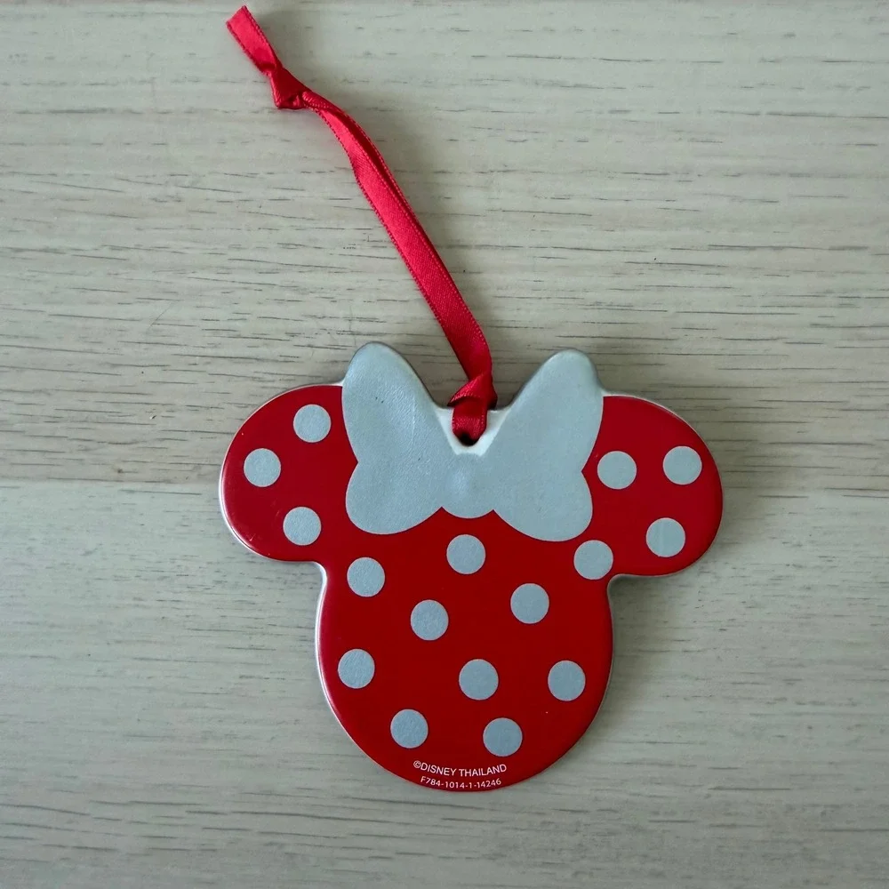 Disney Minnie Mouse Ear Headband Red Silver Polka Dot Glitter Ornament F784-1014
